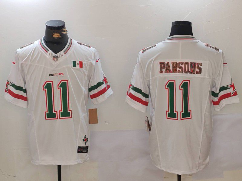 Men Dallas Cowboys 11 Parsons White Mexico three generations 2024 Nike Vapor Limited NFL Jersey style 1